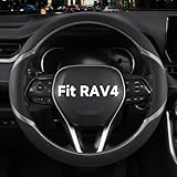 West Llama Nappa Leather Steering Wheel Cover Customized for Toyota RAV4 2013-2026, Black+Grey