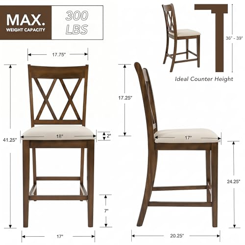 Butacos de barra chairus, set de 6 unidades, altura 24 pulgadas, respaldo en X cruzado y asiento acolchado en cuero sintético PU, estilo moderno y rústico para isla de cocina, bar en casa o comedor miniatura 2
