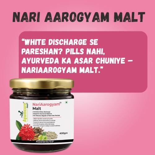 Image of Ayumcure Nari Aarogyam Malt 400g | White Discharge (Leukorrhea) & PCOS Relief | Balances Hormones, Regulates Periods, Eases Cramps | Boosts Women's Energy & Vitality | 100% Ayurvedic