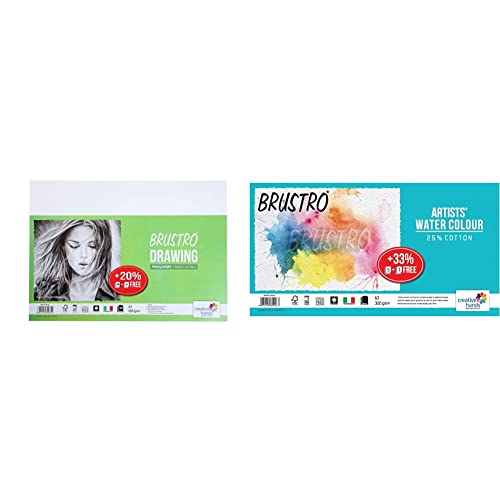 Image of Brustro Drawing Papers A3, Pack of 20 + 4 Free Sheets & Brustro Artists Watercolour Paper, 300 GSM, Cold Pressed, 5+1 Sheet
