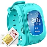 JUNEO GPS Smart Watch Tracker Kids /Elderly with Anti-lost, Pedometer,SOS,Dual Way Call with SIM Card Slot Remote Monitor Watches for Samsung,Android,Iphone Fast Ship from USA（without SIM card) (Blue)
