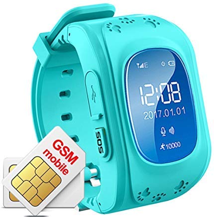 JUNEO GPS Smart Watch Tracker Kids /Elderly with Anti-lost, Pedometer,SOS,Dual Way Call with SIM Card Slot Remote Monitor Watches for Samsung,Android,Iphone Fast Ship from USA（without SIM card) (Blue)