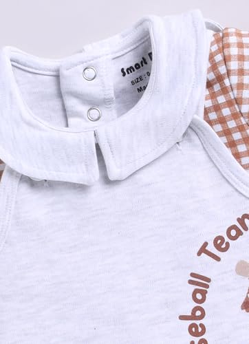 Image of Smart Baby Dungaree Set for Baby Girls | Cotton Romper with T-Shirt | Soft & Breathable Fabric | Cute Embroidery | Snap Button Closure for Easy Diaper Change
