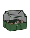 DINMO Kleintiergehege, Freigehege für Kaninchen Meerschweinchen, Haustier-Laufstall mit wasserdichtem Boden für Hamster, Igel, Kätzchen, Hühner, für innen und außen, grün und schwarz, 80 x 80 x 80 cm