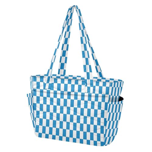 Grande capacité pour ce sac à main à motif damier bleu - 4