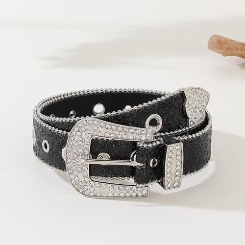 Rhinestones Studded Buckle Belt For Women Elegant Sequined Belt All Matching Western Shimmering Belt For Jeans Pants3
