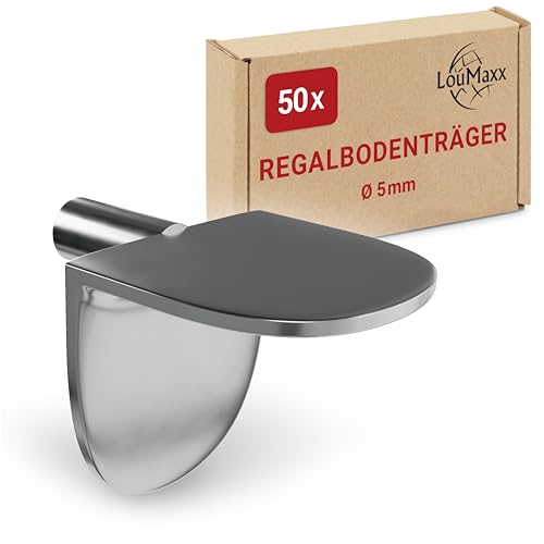 LouMaxx Winkelbodenträger Regalbodenträger 5mm - 40er Set Einlegebodenhalter Metall vernickelt - Einfach zu montierende Bodenträger für 5mm Lochbohrungen Regalbodenhalter made in Europe