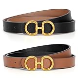 CESCOSI Reversible Leather Belt for Women with Gold Buckle 0.9 Width Ladies Leather Belt for Jeans Pants