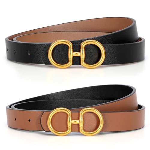 CESCOSI Reversible Leather Belt for Women with Gold Buckle 0.9 Width Ladies Leather Belt for Jeans Pants