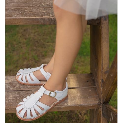 Felix & Flora Toddler Girls White Sandals Size 6 Closed Toe Princess Sandals For Summer Party Flower Girl Wedding School thumb #2