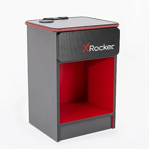X Rocker Carbon Tek Gaming End Table with USB Ports and LED Lighting, Wireless Charging, Modern Bedside Storage for Gamers, Carbon Fiber Finish Cover