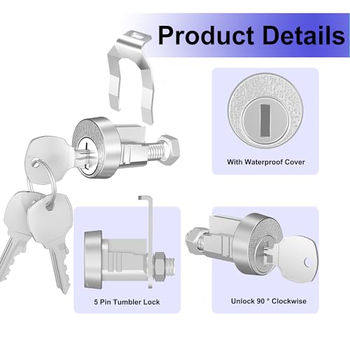 Image of 2 Pack Mailbox Lock with Key, Mailbox Lock Replacement for L-1172C Mailbox Key Lock, Nickel Finish