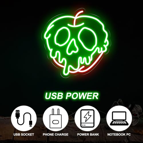 Image of Poison Apple Skull Neon Sign, Evil Poison Apple Wall Art, Halloween Decor