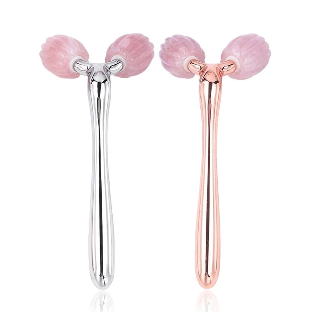 Rullo massaggiatore for Lifting facciale 3D Massaggio facciale 360 ​​Rotazione Pietra Quarzo Rosa Rullo di Giada for Dimagrimento Viso(Rose Gold)