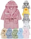 Gembroidery Personalised Baby Bathrobe Hooded Fleece Dressing Gown Super Soft Gifts Robe For Boys Girls Cute Teddy Ears (0-6 Dusky Pink)