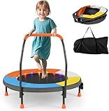 FANTASK Ø90 cm Kindertrampolin mit LED Beleuchtung, Mini Trampolin faltbar