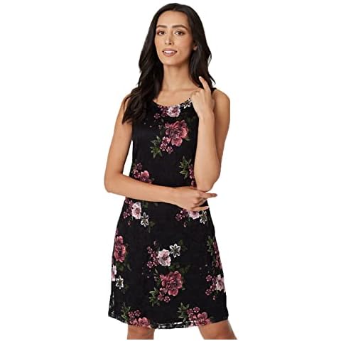 Izabel London Floral Sleeveless Lace Shift Dress for Women UK with a Round Neck Zip Back and Short Skirt. Pink Cover