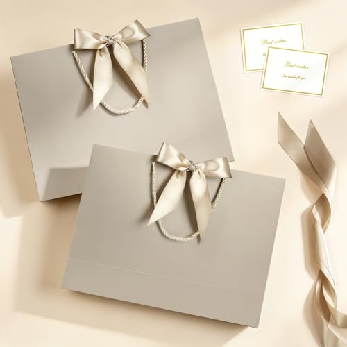 Image of JMANNI Gift Bags with Handles, 13 inch Medium Gift Bag for Presents, 1 Pcs Bags with 2 Tissue Paper and 1 Cards for Graduation Baby Shower Wedding Fathers Day Mother's Day Birthday Party（champagne gold）