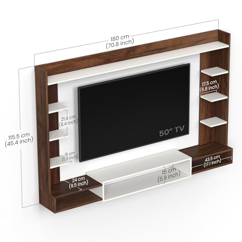 Image of BLUEWUD Orelia Wall Mount TV Unit, TV Stand /TV Entertainment Unit, TV Cabinet | TV Panel with Shelves for Soundbar & Decor Display Unit Bedroom Living Room Upto 60 Inches - DIY (Brown Maple & White)