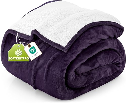 Bedding Sherpa Blanket King Size (Plum, 90x102 Inches) - Soft Plush Fleece Reversible Blanket for Bed, Sofa, Couch, Camping and Travel