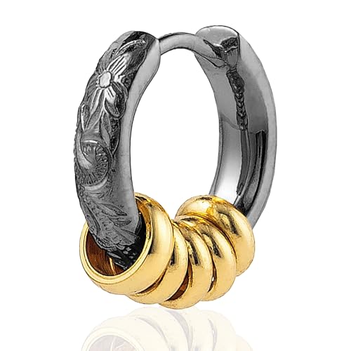 【Cisst Liber】ピアス メンズ 片耳 ハワイアンジュエリー 金属アレルギー対応 アレルギー対応 つけっぱなし 錆びない サージカルステンレス ステンレス リングピアス フープピアス フープ リング付き ギフト プレゼント ブラック 黒色 黒 ゴー