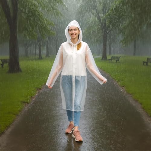 Portable EVA Raincoats for Adults, Reusable Rain Ponchos with Hoods and Sleeves Lightweight, Perfect for Outdoor Activities