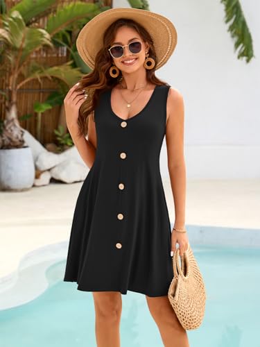 Image of BELAROI Summer Dresses for Women Beach Tshirt Sundress V Neck Casual Swing Tank Dress Swimsuit Cover Ups Pockets