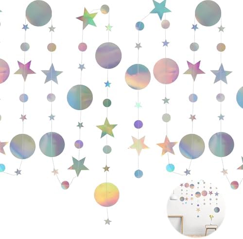 52 Feet Paper Garland, 4 Pieces Hanging Reflective Star Paper Gar...