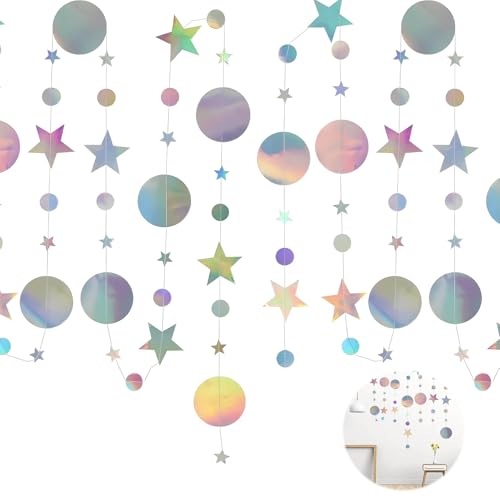 52 Pies Guirnalda de Papel, 4 Piezas Colgante Reflectante Estrella Guirnalda de Papel Brillante para Bodas Cumpleaños Fiestas Aniversario Navidad Baby Shower Tiendas Decoración del Hogar