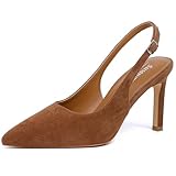 Susanny Women's Slingback Tapue Heels Pointed Toe Closed High Suede Heels Sexy Stiletto Comfortable Pumps Ankle Strap Casual Wedding Bridal Party Office to Evening Dress Shoes 7.5