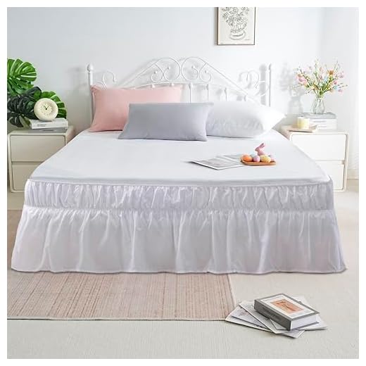 AYASW Bed Skirt 14 Inch Drop Dust Ruffle Three Fabric Sides Wrap Around (Queen or King White) Brushed Microfiber Adjustable Elastic