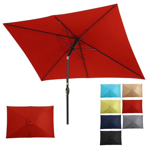 SUNVIVI OUTDOOR 6.5 x 10 Ft Rectangular Patio Umbrella Metal Pole, Outdoor Table Market Umbrella with Crank, 6 Steel Ribs, Polyester Canopy, Red by SUNVIVI OUTDOOR - Used condition - US$48.61
