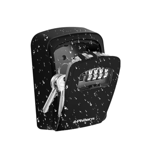 Philorn Schlüsseltresor, schlüsselbox mit Zahlencode, Vollmetall Schlüsselkasten Schlüsselsafe mit Außen für Schlüssel Wetterfest Wand oder Tür Befestigung | Sicherheit, Ultra-Robustes Schlüsselbox