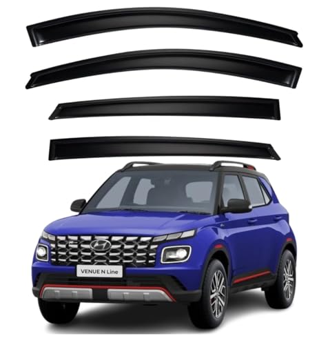 Image of Premium Smoke Car Door Visor Front+Rear Sun /Rain Guard Outside Mount Tape-On Window Visors Compatible with Hyu-ndai Venue N Line (2025)