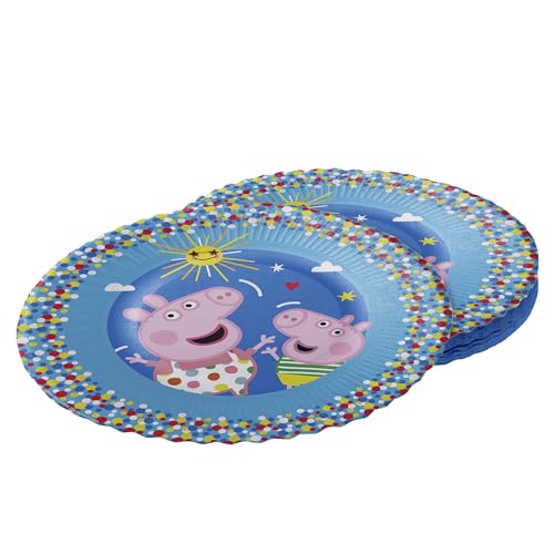 Party Factory Peppa Pig Lot de 8 assiettes jetables en carton, multicolores, Ø 23 cm, pour anniversaire d'enfant, fête à thème