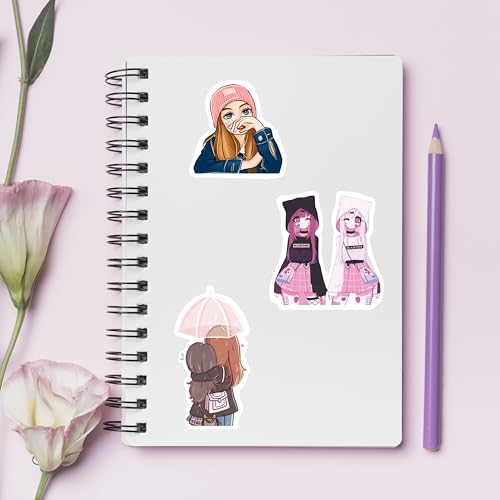 Image of FlyBuyHub Black Pink Aesthetic Vinyl Journal Stickers for Phone Case, Laptop, Notebook, Dairy, Water Bottle, Etc Self-Adhesive Stickers Set of 50 Glossy and Waterproof Stickers (Blackpink)