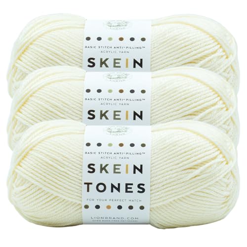 Image of Lion Brand Yarn Basic Stitch Anti-Pilling Yarn for Crocheting, Knitting, and Crafts, Ivory, 3 Pack