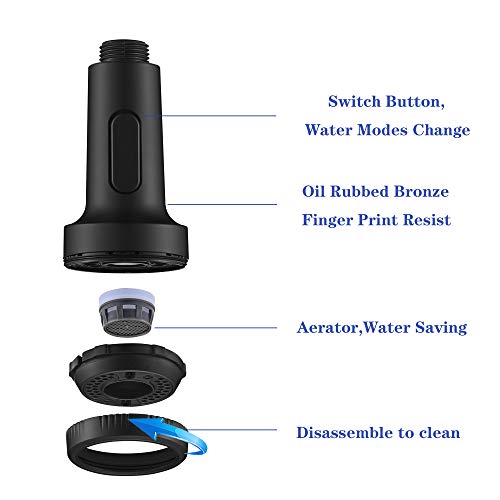 Pull-Down Kitchen Faucet Spray Head Replacement With 4-Function, Kitchen Faucet Sprayer Nozzle Tap Sprayer, Matte Black With G1/2 Connector (Male) #TOP5