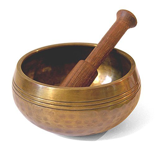 Tamaño mediano montaña martillado a mano Nepal latón cuenco tibetano & Stick - para curación/meditación/limpieza/Feng Shui/decoración Cover