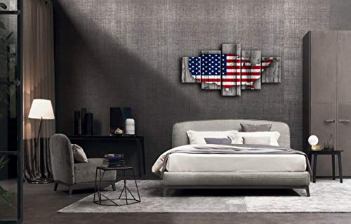 Amemny 5 Panels Vintage Wooden American Flag Map Canvas Red White Wall Art Patriotic Usa Flag Painting Independence Day Artwork Print For Living Room Home Decor Stretched Framed Ready To Hang #TOP4