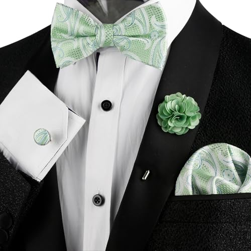 Image of Alizeal Mens 4pcs Vintage Paisley Bow Tie Set | Pre-tied Pocket Square Cufflinks Boutonniere for Wedding Everyday Use