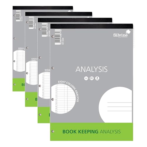 Image of Silvine A4 Book Keeping Analysis Pad, 80 Pages Printed 'Analysis' 8 Columns - Ref A4A8,Grey (Pack of 4)
