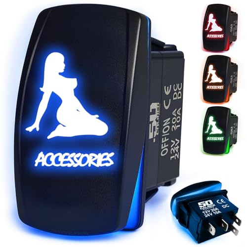 50 Caliber Racing Rocker Switch ON/Off LED Backlit -Accessories- UTV, Auto, Boat 20A 12V (5359A23 Blue)