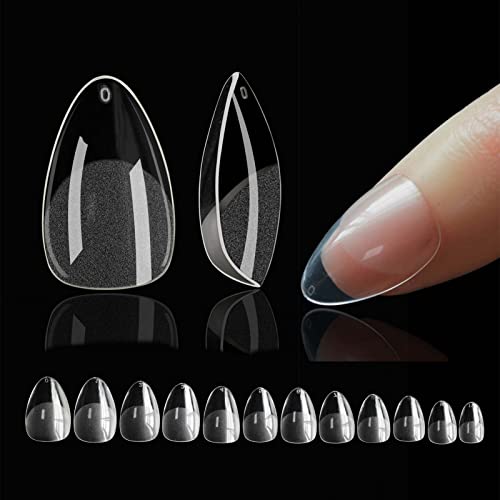 552 PièCes Capsule Americaine Ongle Amande, 12 Tailles Clair Mat Xs Court Tips Kit Faux Ongles Transparent, Pose Americaine Press On Nails pour Les Extensions...