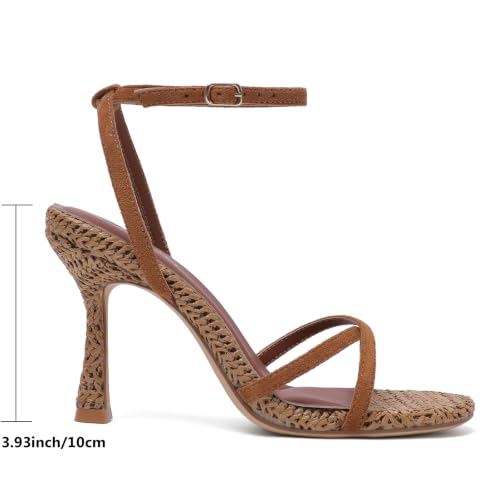 Image of Mostrin Strappy Heels for Women Ankle Strap Heels Women's Heeled Sandals for Party Prom Wedding