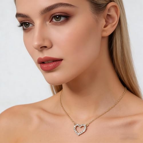 Boho Hochzeit Cz Tiny Heart Halskette Gold Kleine Strass Zierliche Herz Kette Anhänger Halskette Zart Einfach Niedlich Kristall Liebe Form Choker Hohl Glitzernd Dünne Zirkonia Minimalistisch Frauen