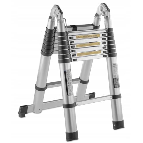Teleskopleiter Ausziehbar mit Gelenkfunktion 4 4m / 440cm (2x2 2m Stehleiter) Alu Kombileiter Mehrzweckleiter Klappbar EN131 Belastbar 150kg Rutschfest & Platzsparend Haushalt & Baustelle