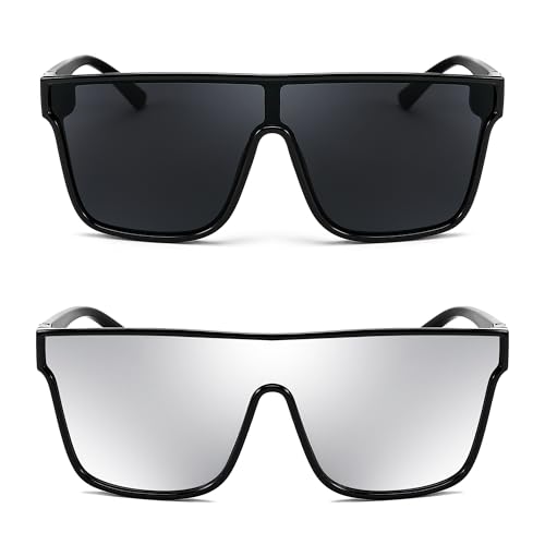 Image of FEISEDY Sunglasses for Women Men, Fashion Mirrored Single Lens Shades | 80s Rave Neon Oversized Sun Glasses, Driving Beach UV400 Sunnies B2996