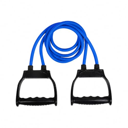 Image of Fitfix Resistance Tube Heavy Quality Exercise Band for Stretching, Full Body Workout, Home Gym and Toning for Men and Women (Double Tube -Light) 10 kg Blue Colour 22 lbs Strength