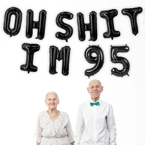 Image of Oh I'm 95! Latex Balloons 16 Inch Black Hallo Ninety Five Cheers to 95 Years Old Theme Decor for Man Woman Happy 95th Birthday Party Photo Studio Prop Flag Decorations Favors Supplies